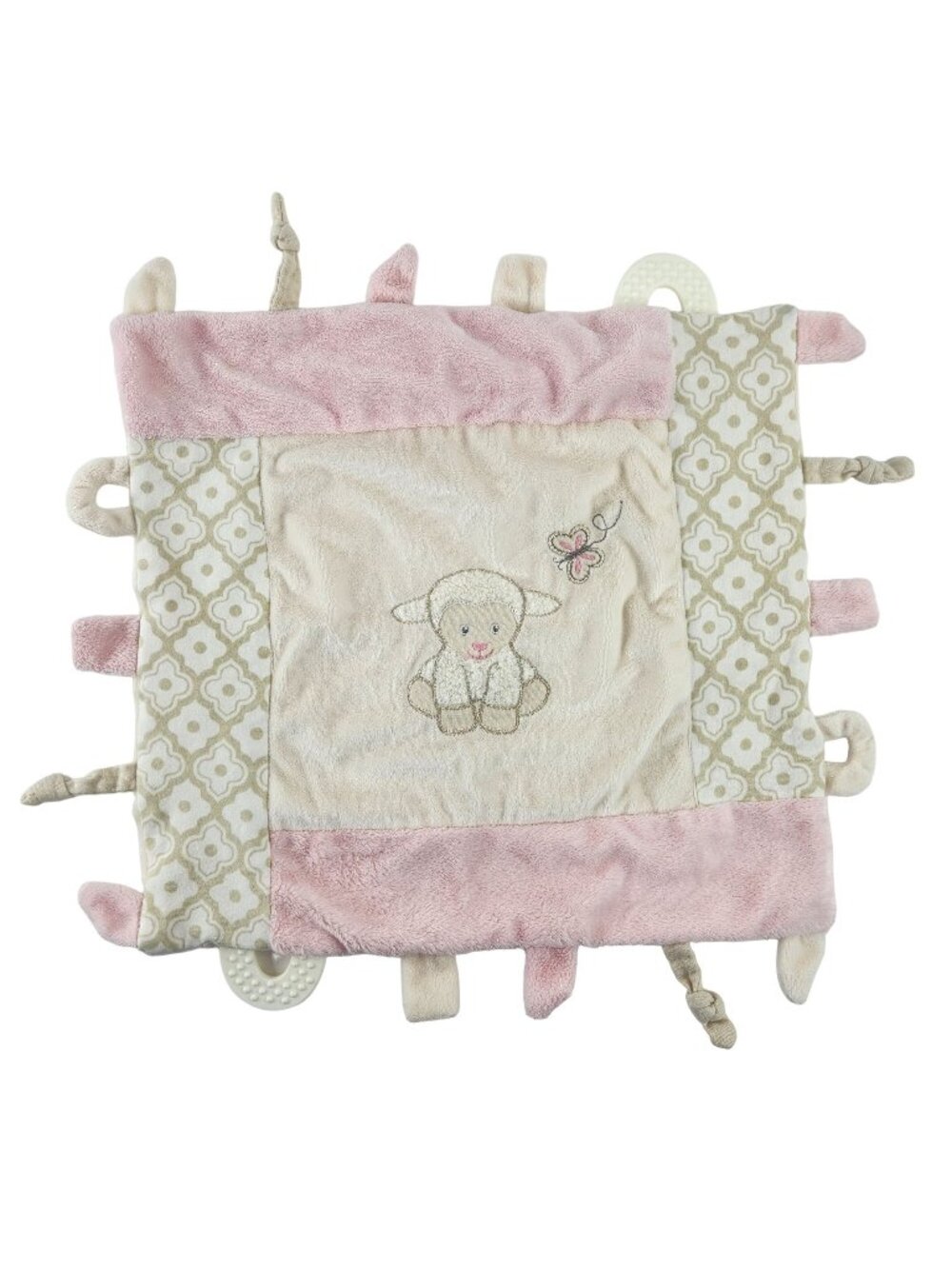 Maison Chic Lamb Lovey Security Blanket Teether Crinkle Pink Cream Sheep 2014